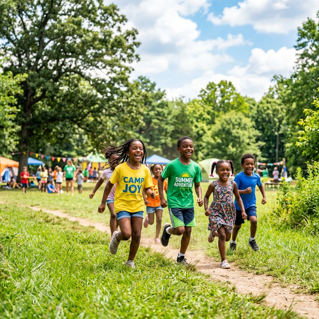 African American kids running outside